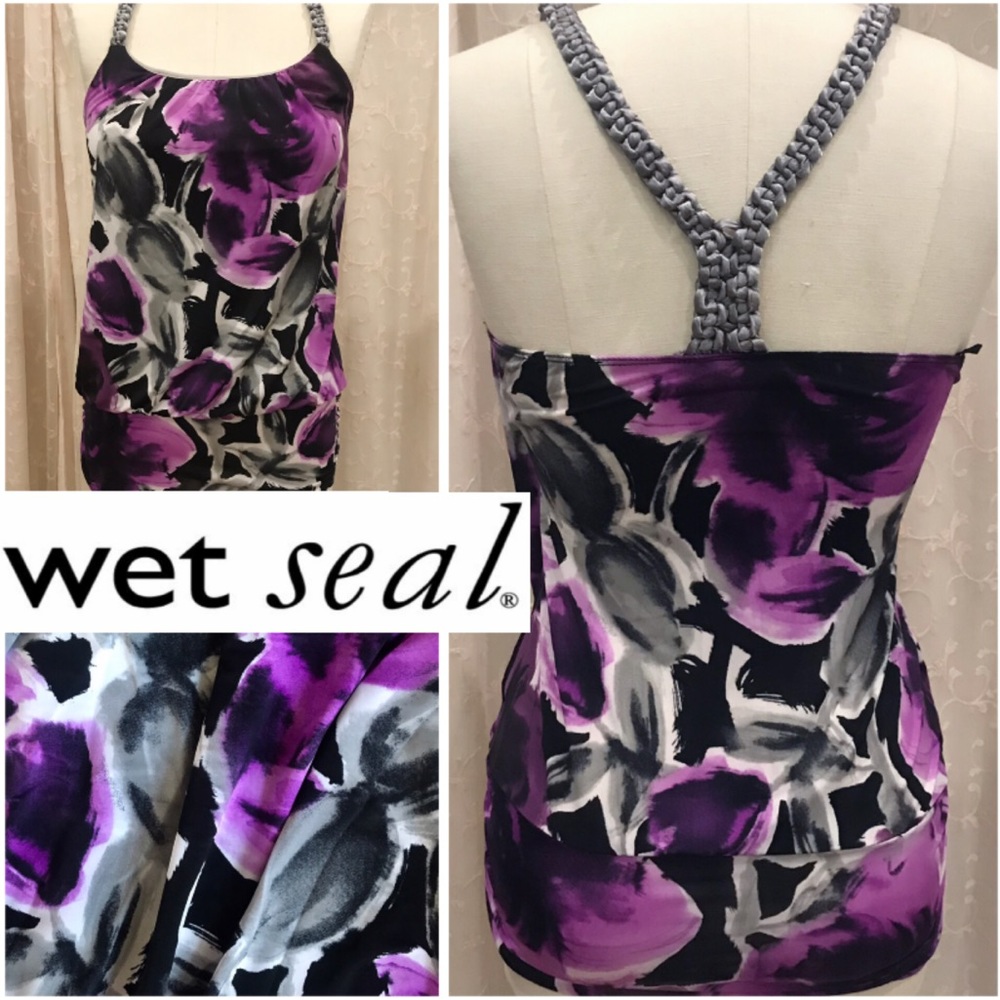 WET SEAL S racer rope back floral tank top